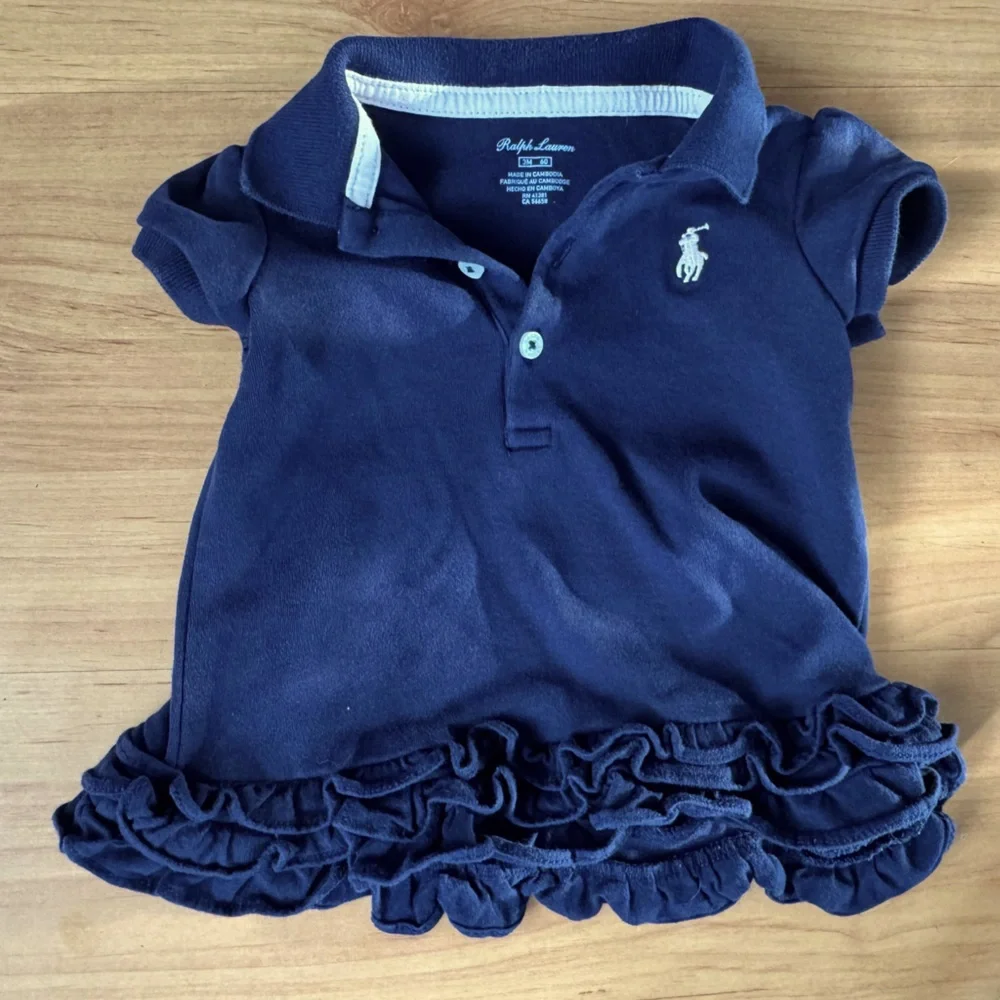 Ralph Lauren Baby Girl Navy Ruffle Polo Dress Pink Embroidered Piny Logo 3 Month